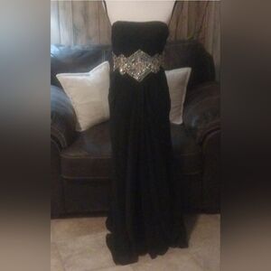 Night Moves Black Formal Maxi Dress Strapless Ebeliished Prom  Size 8